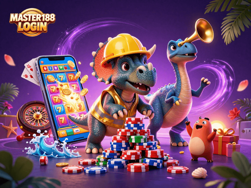 Experience the thrill of MASTER188 LOGIN with dynamic casino elements and 3D characters celebrating wins!