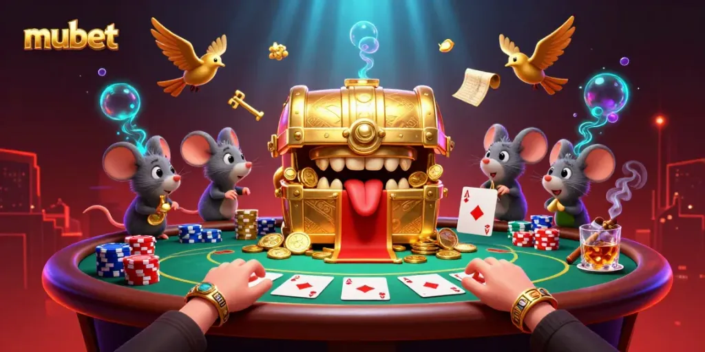 Engage in thrilling betting at mubet with vibrant poker elements and colorful characters!