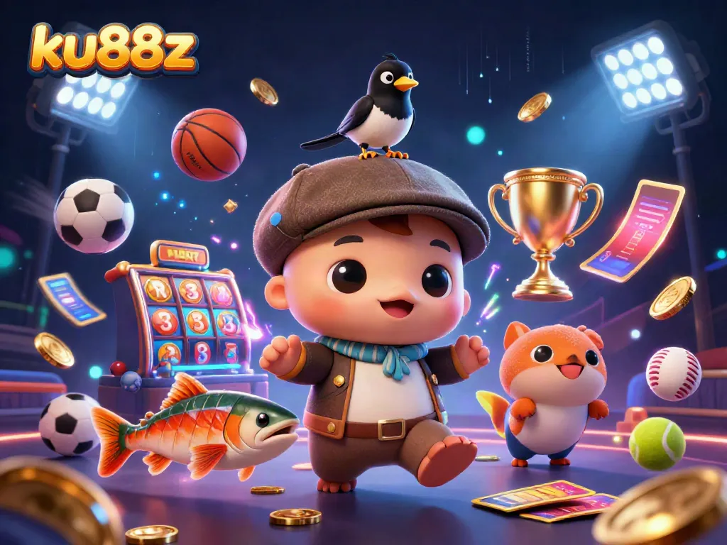 Engage with ku88z through a cute scene featuring baby Nessie and dynamic casino elements.