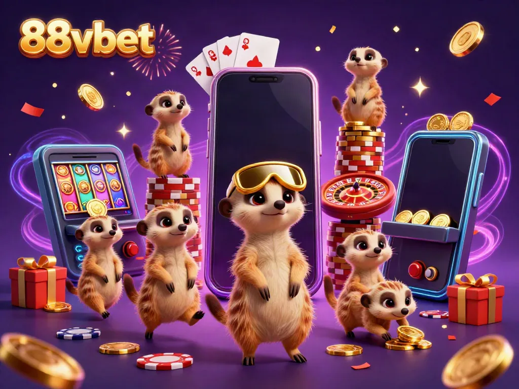 Experience the excitement at 88vbet as meerkats manage a bustling casino, showcasing thrilling game elements.