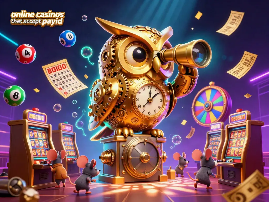 Experience the thrill at online casinos that accept payid with a vibrant 3D scene showcasing exciting casino elements.