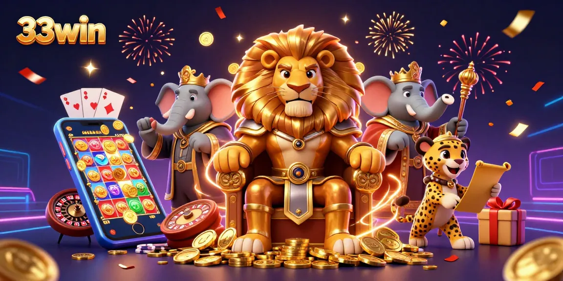 Explore 33win's exciting gaming world with unique characters and vibrant casino elements.