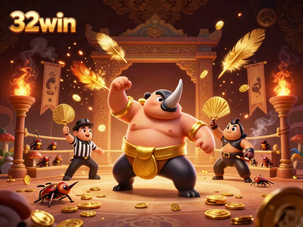 Experience the excitement of 32win with a dynamic scene of gambling action featuring a beetle champion.