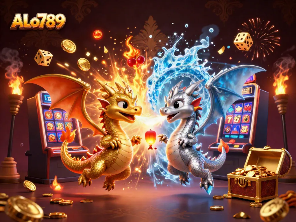 Experience the excitement of ALo789 with enthralling dragons and casino elements in a dynamic scene.