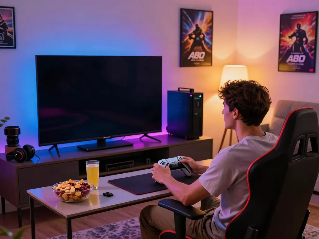 A80 gaming experience captured with a young man actively engaged in play, showcasing immersive gaming setup.