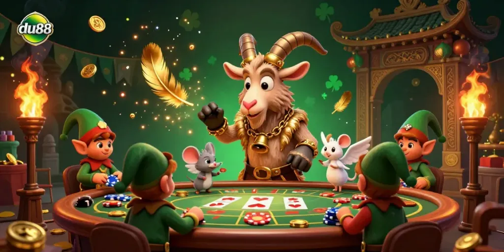 Experience the thrill of du88's festive casino scene with playful characters and dynamic gaming elements.