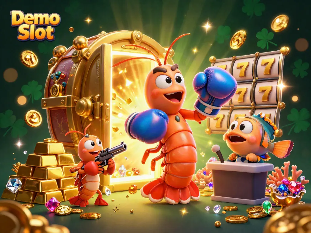 Engage with Demo Slot excitement featuring vibrant animated characters in a rich casino setting.