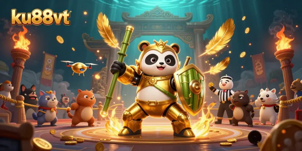 Engage in thrilling gaming at ku88vt with a dynamic, vibrant 3D casino scene.