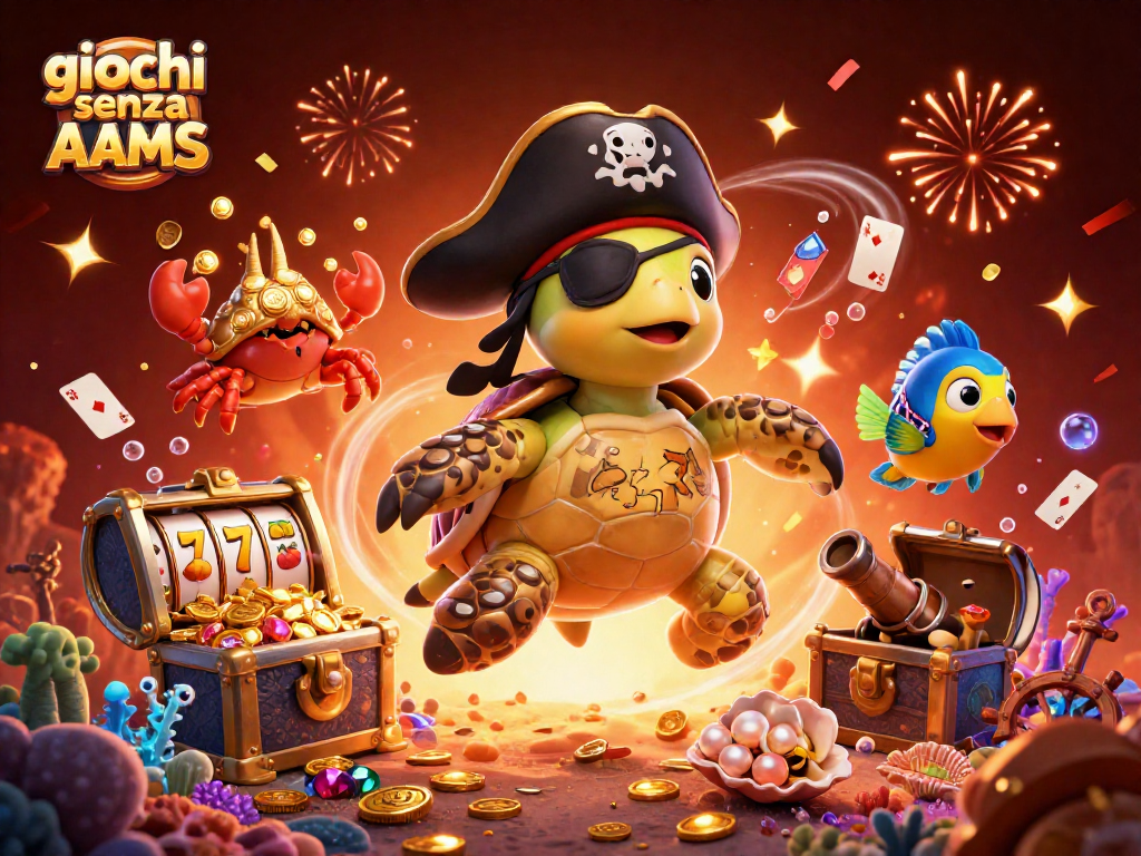 Gioca a giochi senza AAMS con tartaruga pirata e tesori sottomarini in un'illustrazione colorata