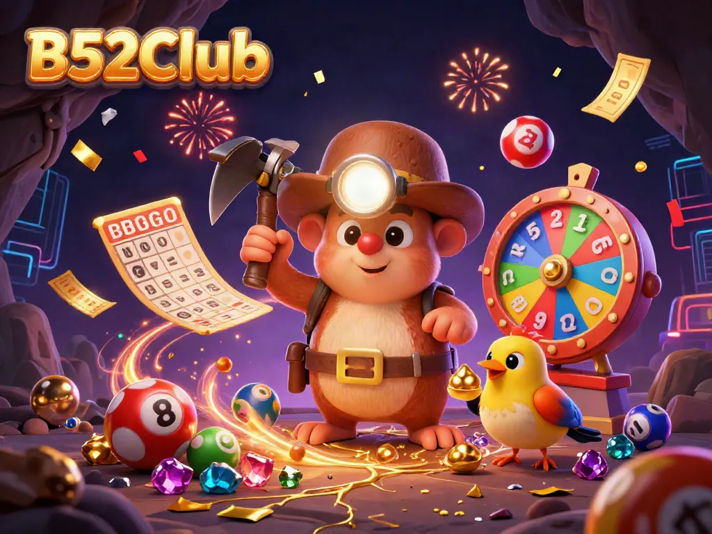 Join the excitement at B52Club with thrilling lottery actions amidst golden treasures.