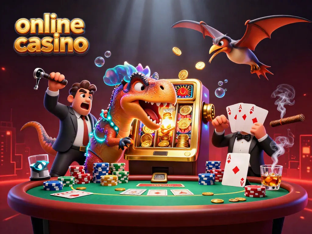 Exciting online casino scene with a pachycephalosaurus winning jackpot coins, showcasing vibrant gaming elements.