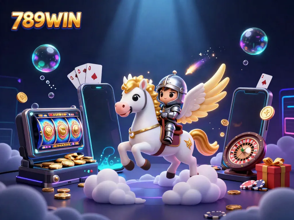 Experience the thrill of 789WIN with a celestial horse and slot games in a vibrant 3D casino adventure.